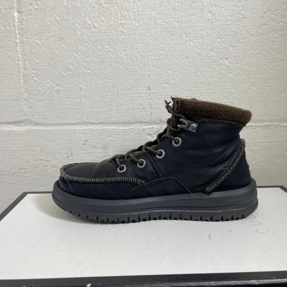 Hey Dude Bradley Boot Black Leather‎ Lace Up Kids Size 1 US/33 EU